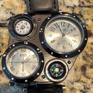 Unique Multi-Dial Black and Silver Watch